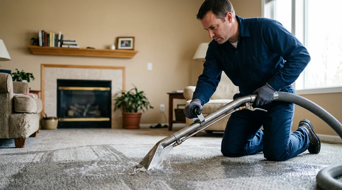 Water damage restoration technician working near Concord, MI